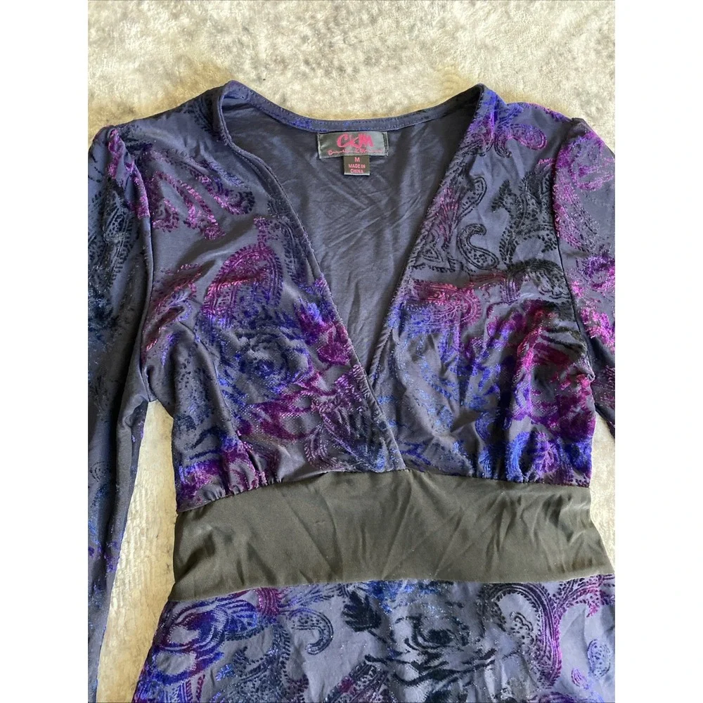 Y2K CKM black Blue Purple Crushed Velvet dress. Size Medium Goth‎ Grunge - Picture 3 of 11